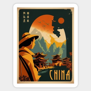 China Mountain Pagodas Vintage Travel Art Poster Sticker